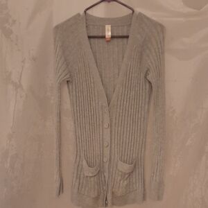 No Boundaries Light Gray Ribbed Cardigan